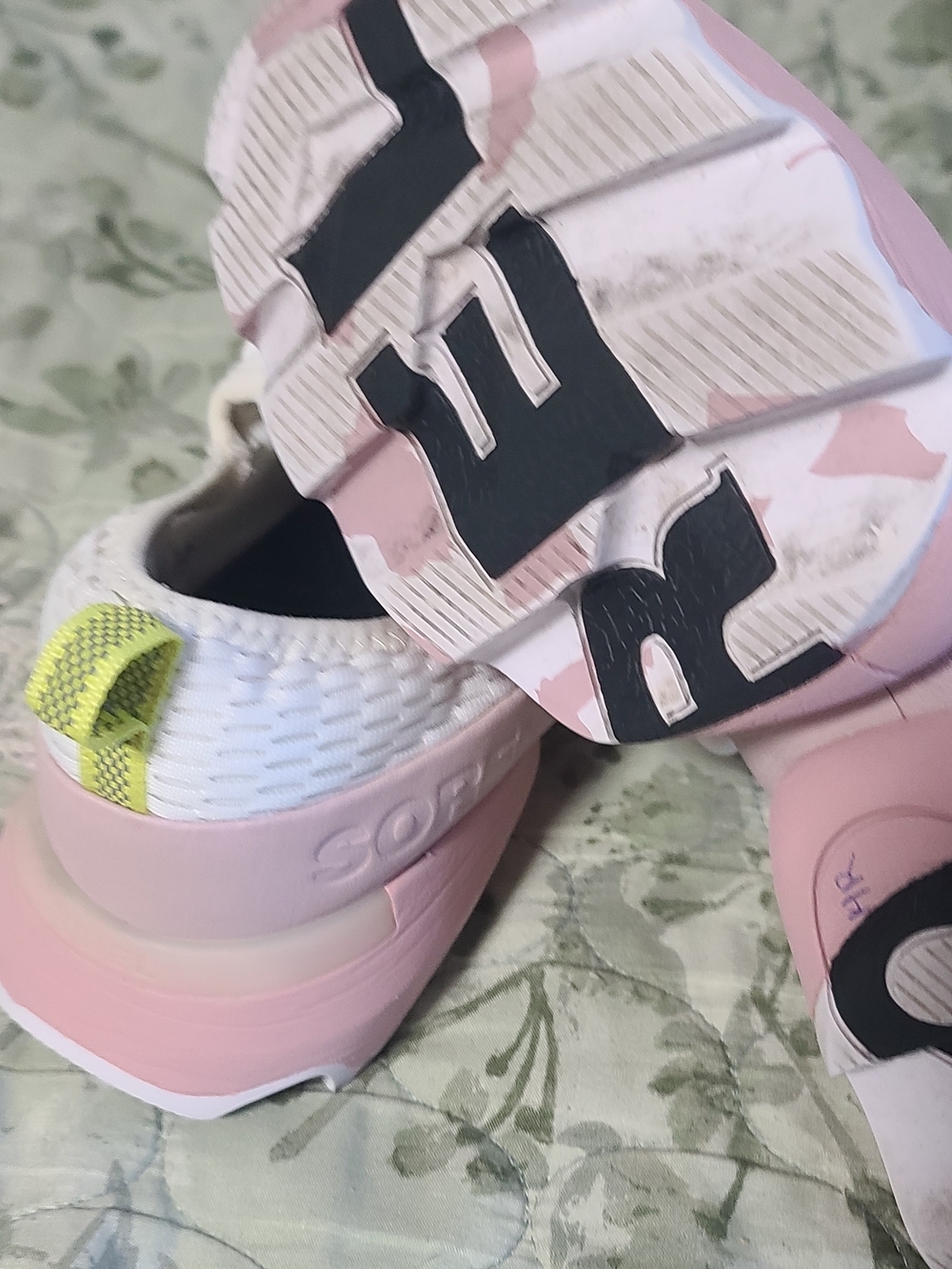 SOREL White and Pink Athletic Sneakers with Neon Yellow Accents - Picture 7 of 8